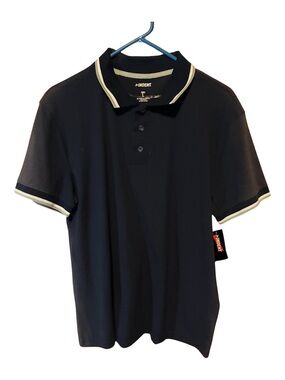 NWT INDENT Men's Navy Polo 3 Button with White And Gray Contrast Tipping Trim